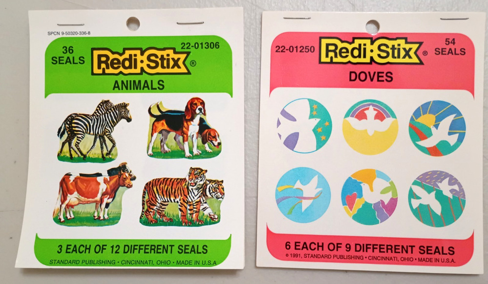 VTG 2 Packs Redi-Stix Animals Peace Doves Seals Stickers USA Collector Set